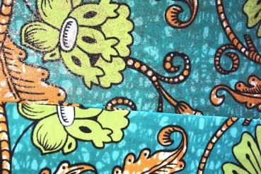 Preview: TURQUOISE LIME FLOWER Osikani Stoff